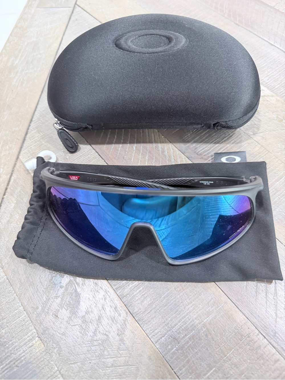 Oakley Shield Sunglasses with Blue Mirrored Lens and Black Frame